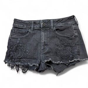 Black American Eagle Hi-Rise Shortie Super Stretch Denim Shorts Womens Size 6